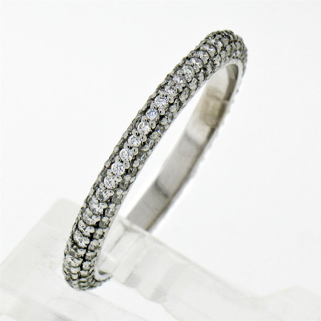 New 14K White Gold .85 ctw Diamond 2.30mm Domed 3 Row Eternity Wedding Band Ring