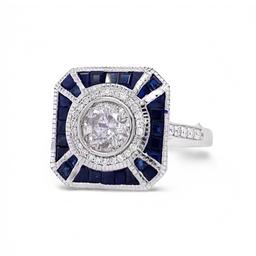 0.81 ctw Diamond and 1.43 ctw Blue Sapphire 18K White Gold Ring (0.96 ctw Diamon