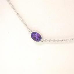 14k White Gold 19.72 ctw 18 Station Oval Amethyst by the Yard 38" Chain Necklace