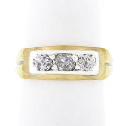 Antique Edwardian 14k Gold & Silver 0.75 ctw Old Mine Diamond Wedding Band Ring