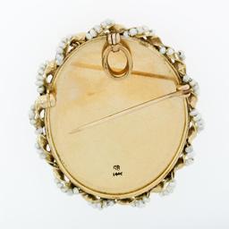 Vintage 14k Gold Speidel Bros. Oval Painted Portrait Pearl Framed Brooch Pendant