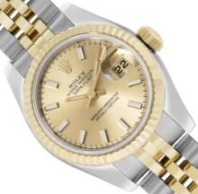 Rolex Ladies 18K Gold And Steel Champagne Index Hidden Clasp Datejust 26MM