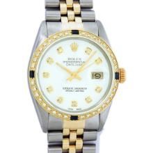 Rolex Mens Two Tone White Diamond And Sapphire 36MM Datejust Wristwatch