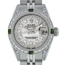 Rolex Ladies Quickset Stainless Steel White Diamond Lugs Datejust Wristwatch 26M