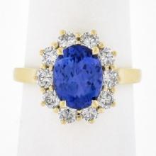 NEW 14k Yellow Gold 2.86 ctw Oval Violet Blue Tanzanite Round Diamond Halo Ring