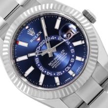 Rolex Mens Stainless Steel Blue Dial Sky Dweller With Box And Card