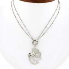 14k White Gold 2.06 ctw GIA Large Diamond Open Swirl Dangle Pendant w/ Dual Chai