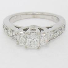 14k White Gold 1.50 ctw 3 Radiant Diamond Engagement Ring w/ Round Accents Sz 5.