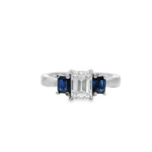 1.69 ct. GIA Blue Sapphire and Diamond Wedding Engagement Ring - 14KT White Gold