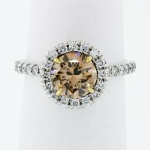 18k Gold 1.56 ctw GIA Fancy Orange Brown Diamond Solitaire Halo Engagement Ring