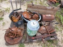 Pallet Of Antique Castors , Metal Milk Jug,