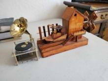 VINTAGE GRAMOPHONE AND WHIMSICAL WOOD HOUSE