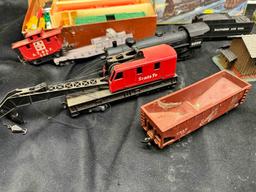 Large Lot of Toy Train Cars, Buildings and Accessories. Tyco, Cox, Athern more