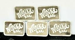5 Mini 1 Gram .999 Silver Wonka Bars