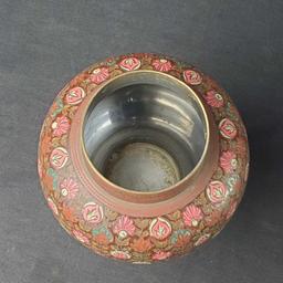 Misc. metal decorative urn unique shue horn carved marble floral design small red/gold