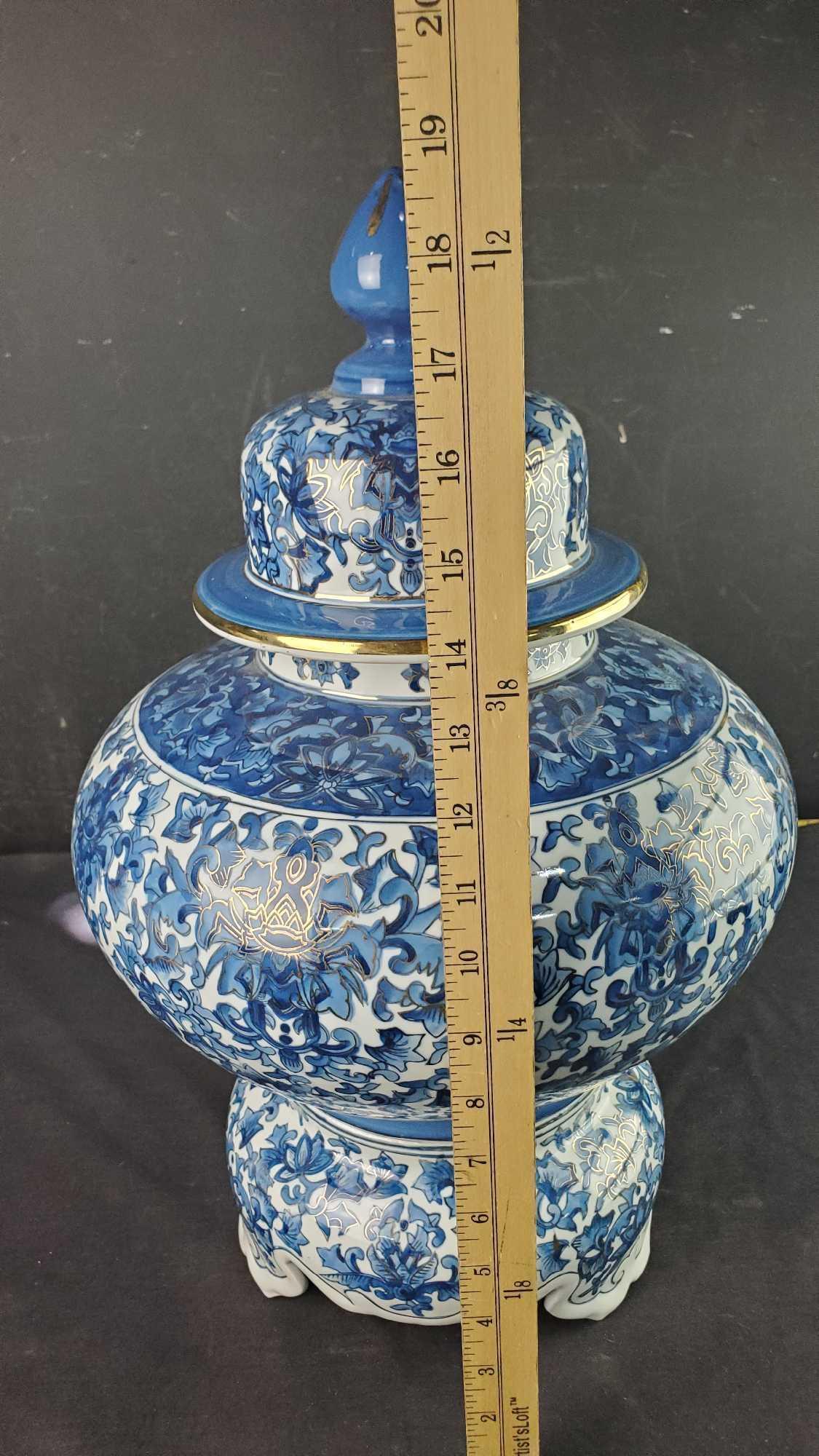 Large porcelain temple jar with pedestal