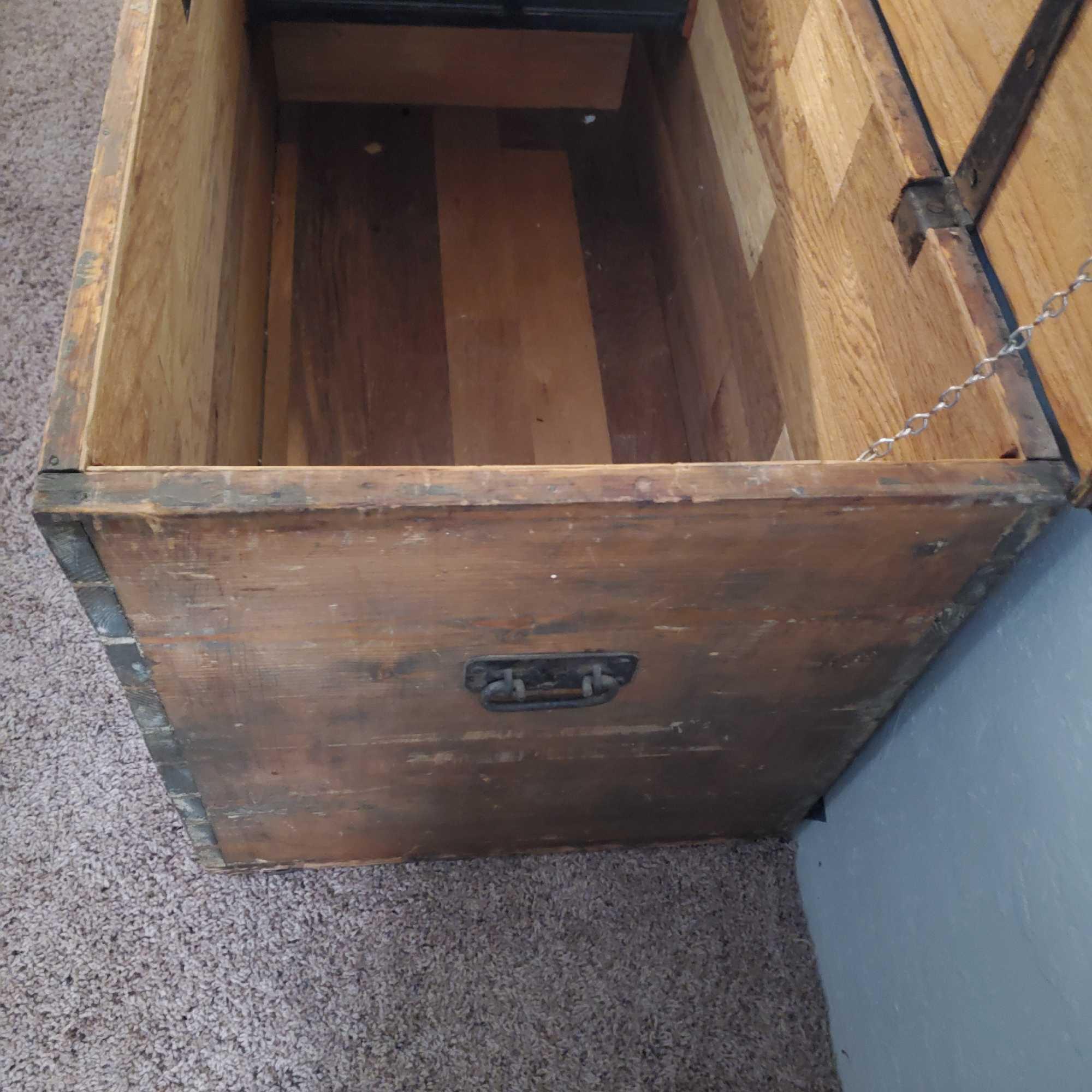 Vintage unfinished wooden chest @ farm