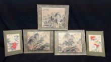 Fine Chinese Silk Art Paintings. Bits and Mountain Scenes
