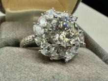 S925 Sterling Silver Moissanite Diamond Ring 3.0ct Gemstone 5.6g Total GRA Cert