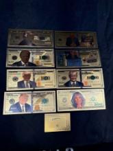 8x 24kt Gold Plated Donald Trump Bills With COA