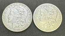 2x 1882 Morgan Silver Dollars 90% Silver Coins 52.14 Grams