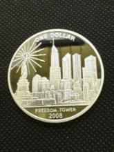 2008 1 Troy Oz .999 Fine Silver Freedom Tower Bullion Coin
