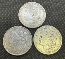 3x 1888 Morgan Silver Dollars 90% Silver Coins 79.77 Grams