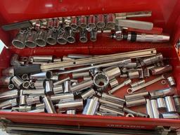 craftsman toolbox with multiple sockets quarter drive 3/8, drive ratchet extensions and open end