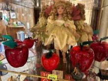 Apple decor, doll, metal wagon, puppy dog jewelry container