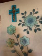 Turquoise flower, metal decor, a turquoise cross with gold in it