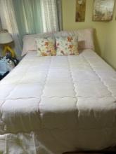 Full size bedroom suite with small tv 26 inch TV. Pink stain on mattress and covers.