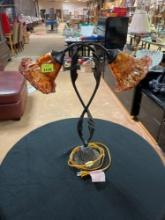 Vintage Double Sided Amber Glass Shaded Table Lamp