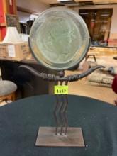 Vintage Cast Iron Candle Holder with Embossed Buffalo Head Illumination Glass