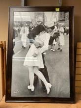 Large 24x36 Inch Kissing On VJ Day Framed Poster