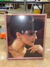 Vintage Pink Light Up Display Case with Posing Model Picture