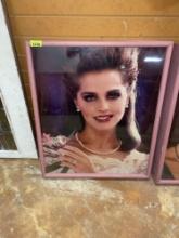 Vintage Pink Light Up Display Case with Posing Model Picture