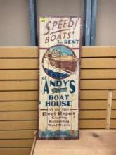 Vintage Wooden Andys Boat House Speed Boat Rental and Boat Repair Advertisement Sign