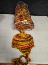 1 - 12 Count Bag of New, 100 percent Wool, Cold Weather Hats, Made in Nepal. Colorful.
