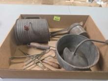 Box of Assorted , Antique and Vintage Kitchen Items and Utensils.