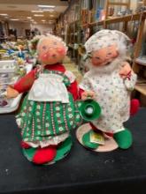 2 Vintage Annalee Mobilitee Christmas Dolls, 1 Santa Doll, and 1 Mrs. Claus Doll