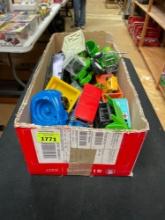 Box Full of Assorted Toy Cars and Tractors