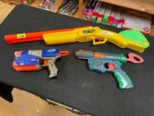 Set of 3 Foam Dart Guns, 2 Nerf Pistols, and 1 Air Blasters Double Shot Shotgun