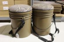 Two brown five gallon bucket padded seat with styrofoam cooler inside. Used, in good condition.