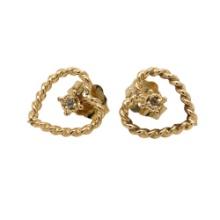 Vintage 14k Yellow Diamond Gold Rope Twist Heart Stud Earrings