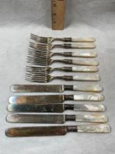 Sterling Silver Fish Knife & Fork Set With Mother Of Pearl Handles