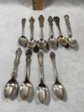 Ten Ornate Sterling Silver Spoons With Misc. Sterling Silverware