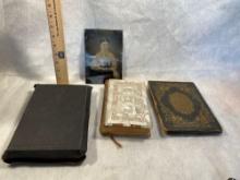 Two Vintage Bibles With Tin Photo & Antique Journal