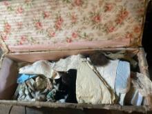 Large Chest Full Of Antique Linens, Clothing & Fabric