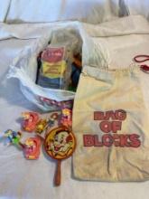 Vintage Clown Tin Toy Blocks and Misc Toys
