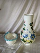 Fenton Aquacrest Ruffled Vase and Hand Painted Vase